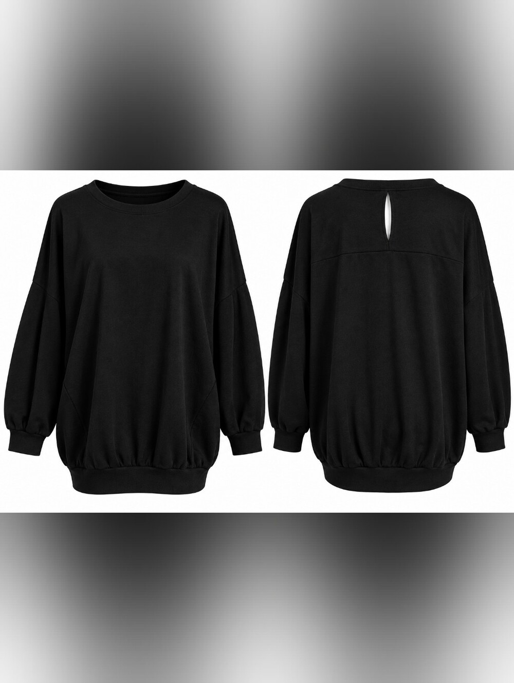 Ces Femme Black Oversized Sweatshirt Tunic Medium Made in USA Keyhole NWOT